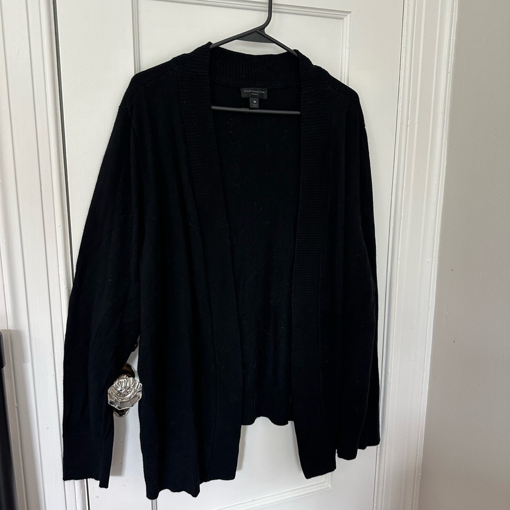 Worthington Black Cardigan Sweater Classic Knit
